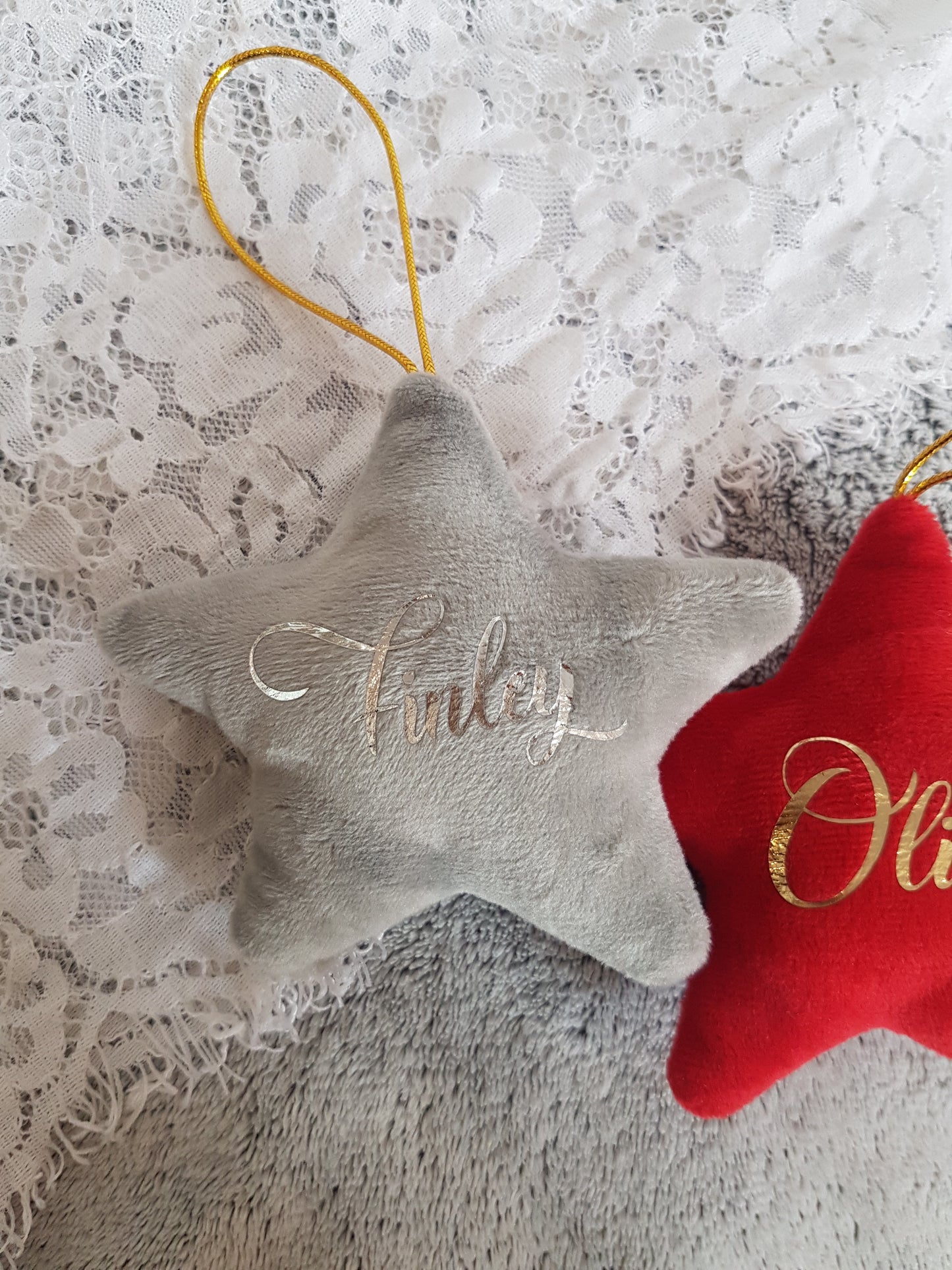 Personalised Star Shaped Velvet Plush Christmas Tree Decoration