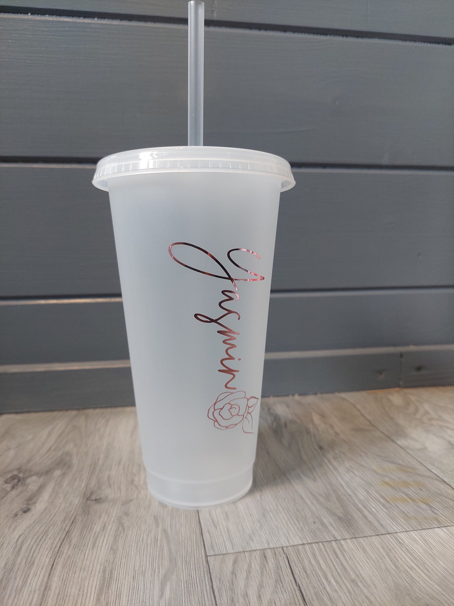 24oz Personalised Frosted Cold Cup with rose design
