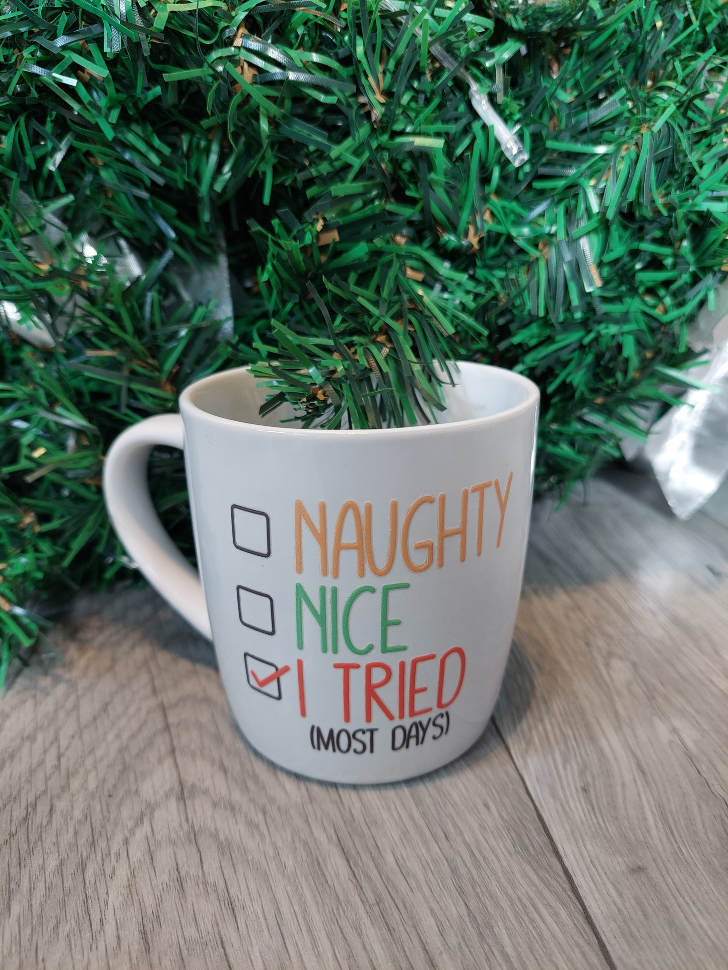 Naughty and Nice White Ceramic Christmas Mug