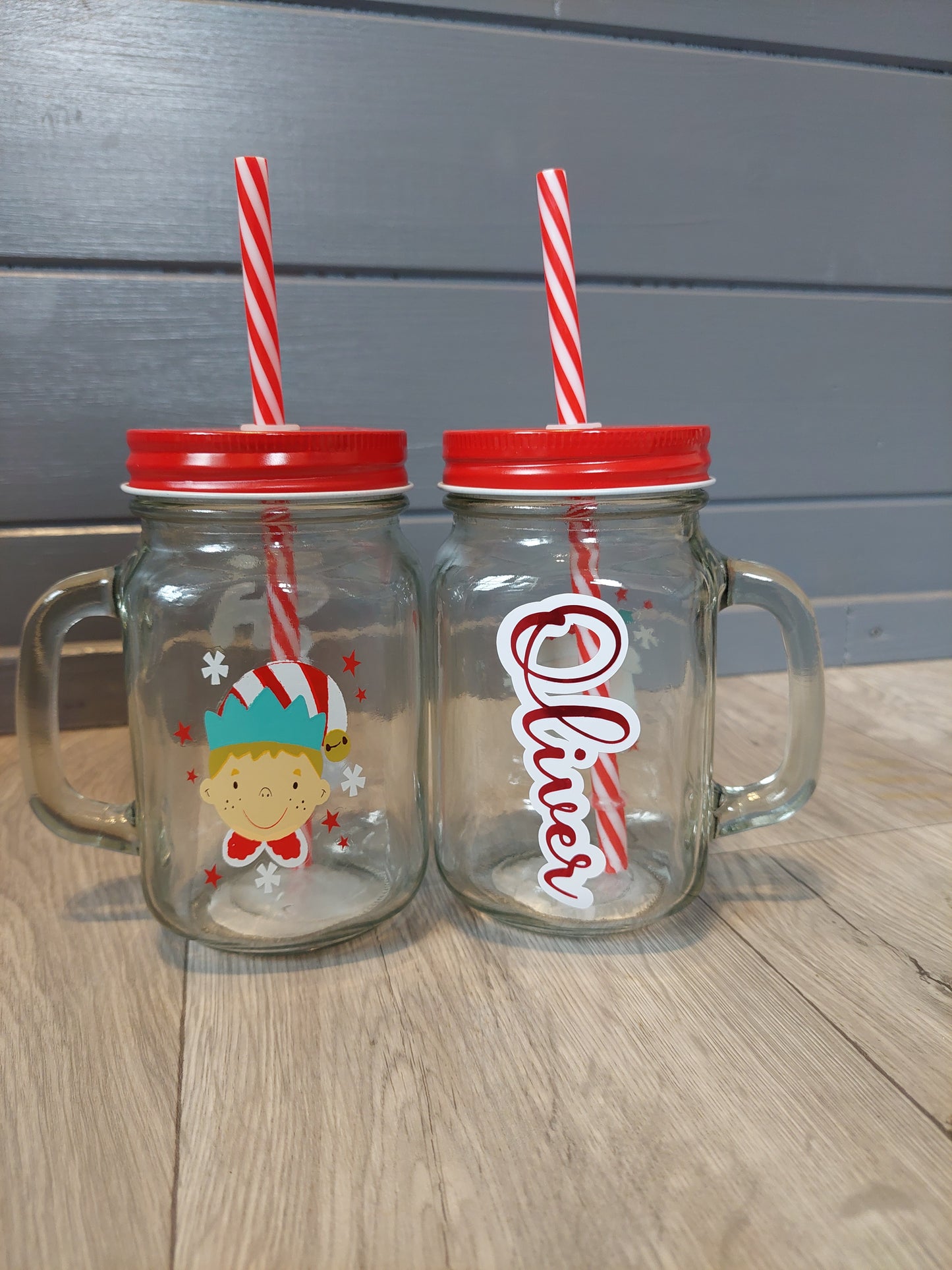 Christmas Children's Personalised Character Mason Jars with Lid and Straw