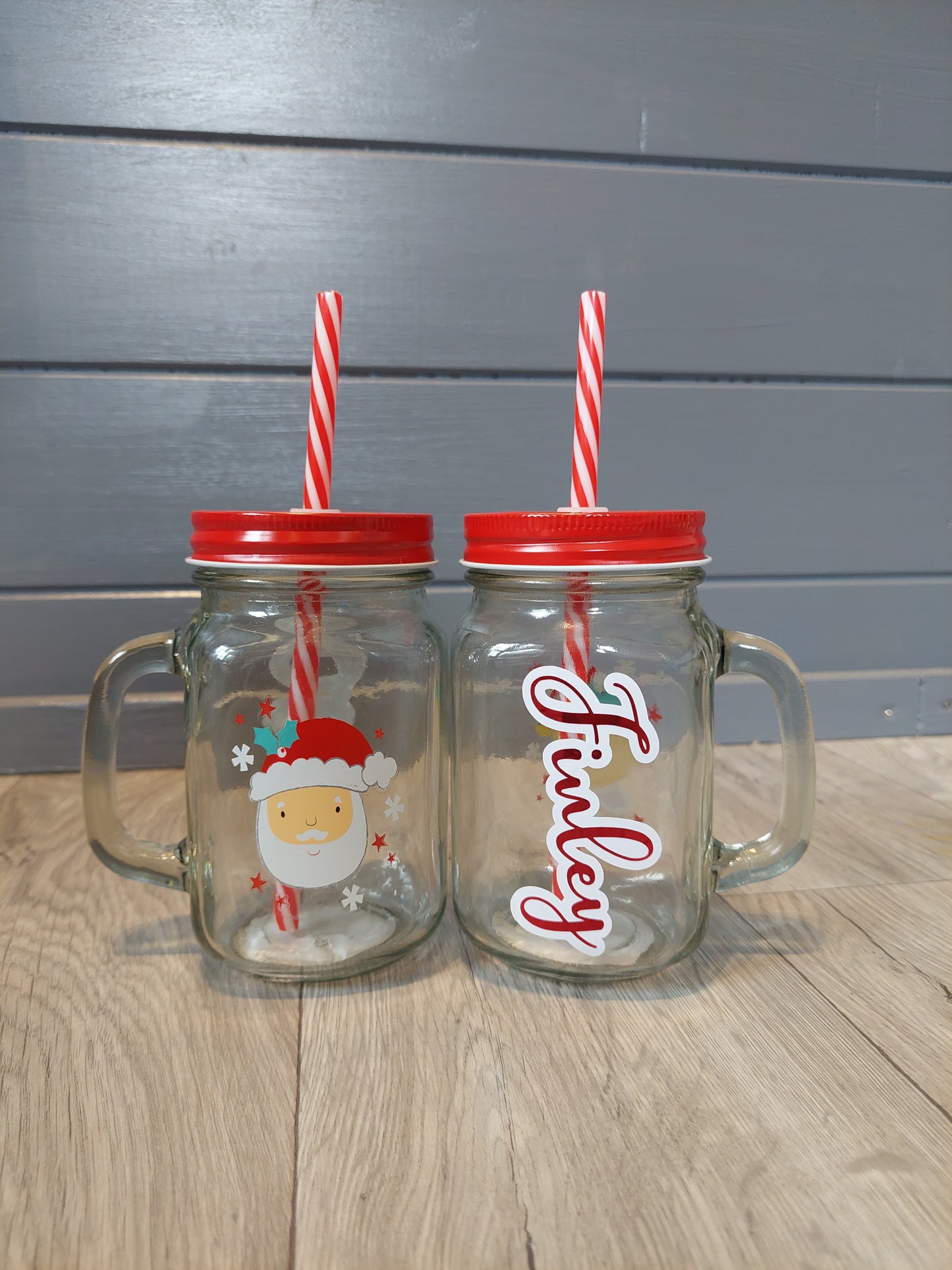 Christmas Children's Personalised Character Mason Jars with Lid and Straw