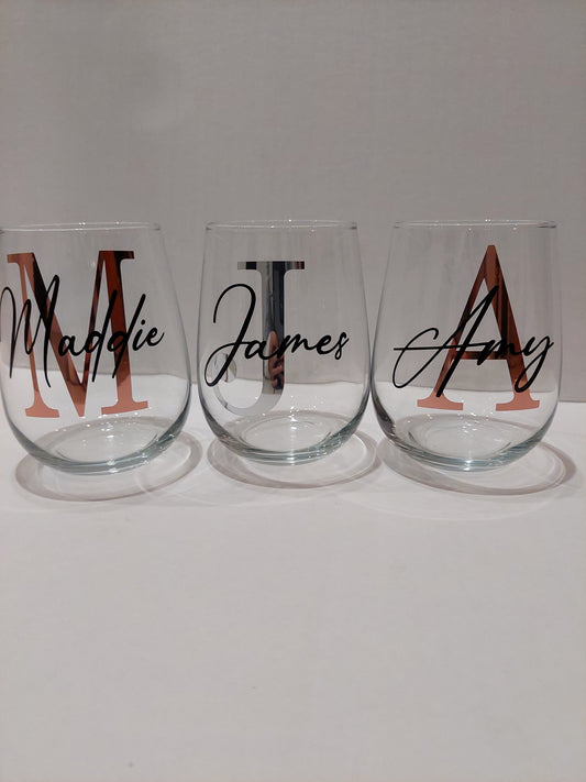 Personalised Initial and Name Stemless Wine Glass
