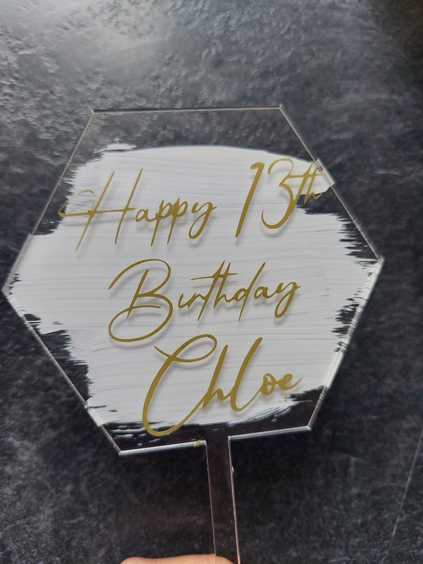 Custom Made Personalised Acrylic Hexagon Cake Topper for Birthdays, Celebrations, Gender Reveal and Baby Shower