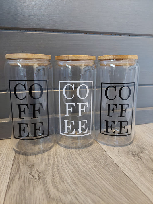 Coffee Can Shaped Glass with Bamboo Lid and Straw