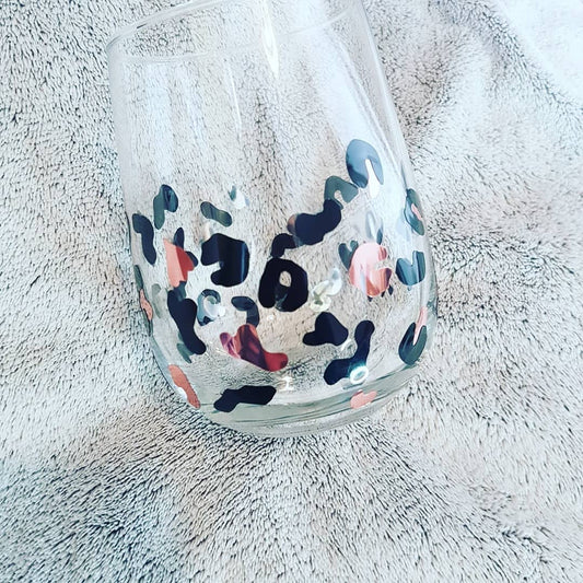 Personalised Leopard Print Stemless Wine Glass