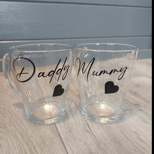 Mummy and Daddy Set of 2 Glass Mugs